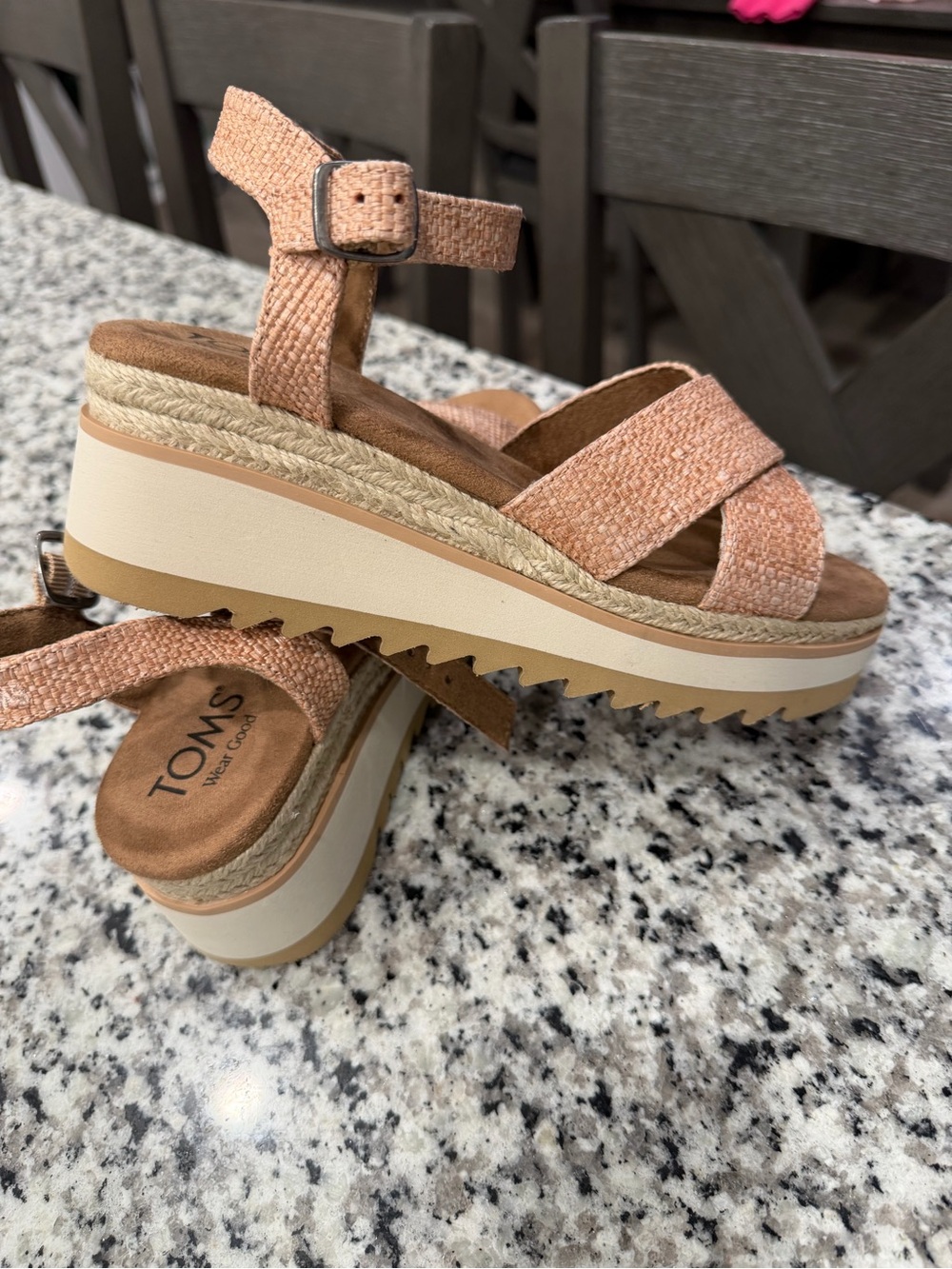 TOMS Peach Textured Platform Wedge Sandals